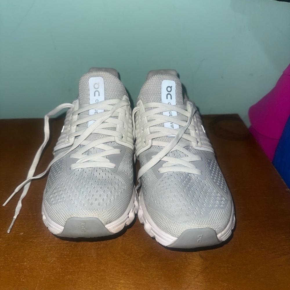 White & Light Grey On Cloud Tennis Shoes